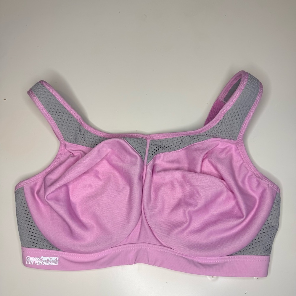 Glamorise Pink and Gray Elite Sports Bra GUC 34DD